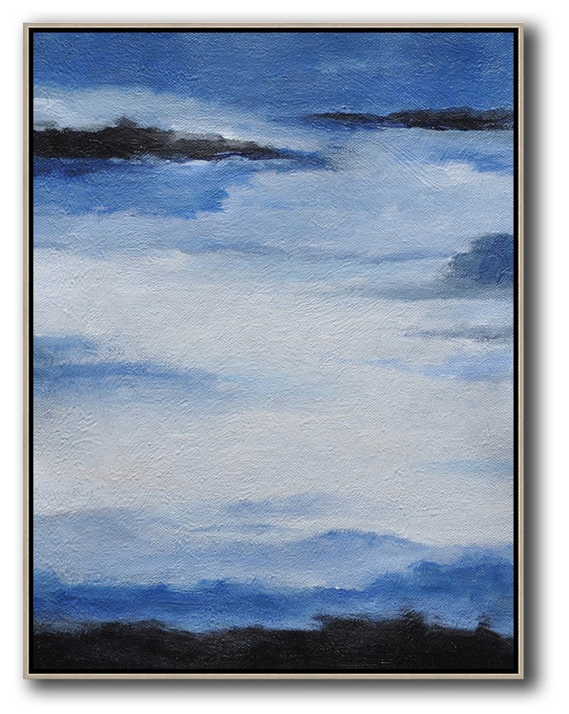 Extra Large Abstract Painting On Canvas,Oversized Abstract Landscape Painting,Modern Art Abstract Painting,Blue,White,Black.etc